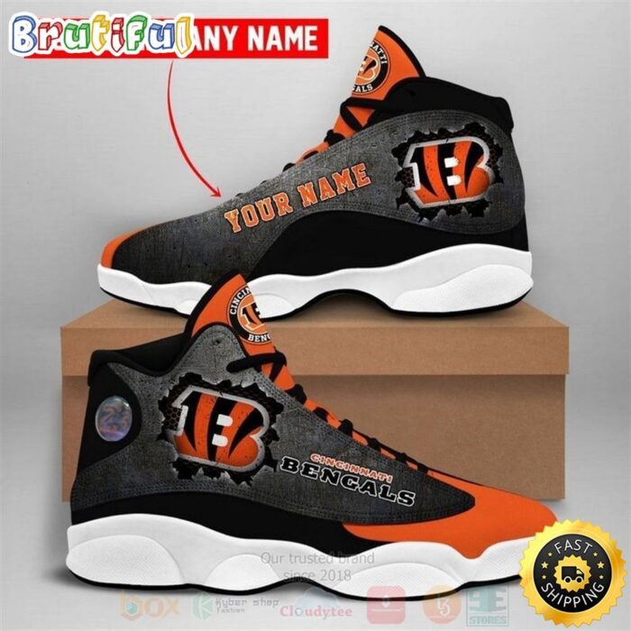 Cincinnati Bengals NFL Football Team Custom Name Orange Air Jordan 13 Shoes