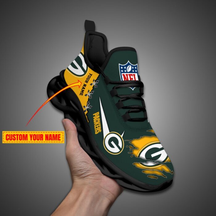 Green Bay Packers Personalized Ripped Design NFL Max Soul Shoes