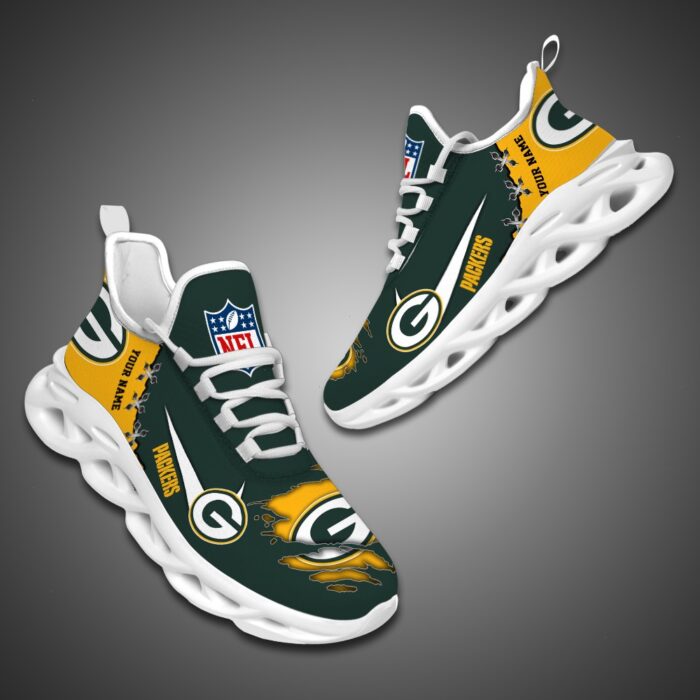 Green Bay Packers Personalized Ripped Design NFL Max Soul Shoes