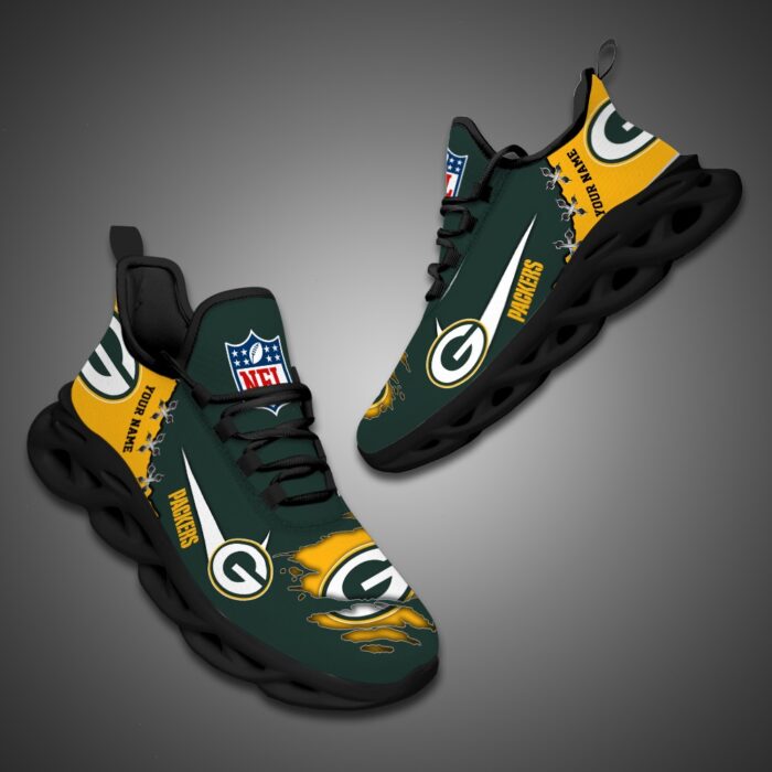 Green Bay Packers Personalized Ripped Design NFL Max Soul Shoes
