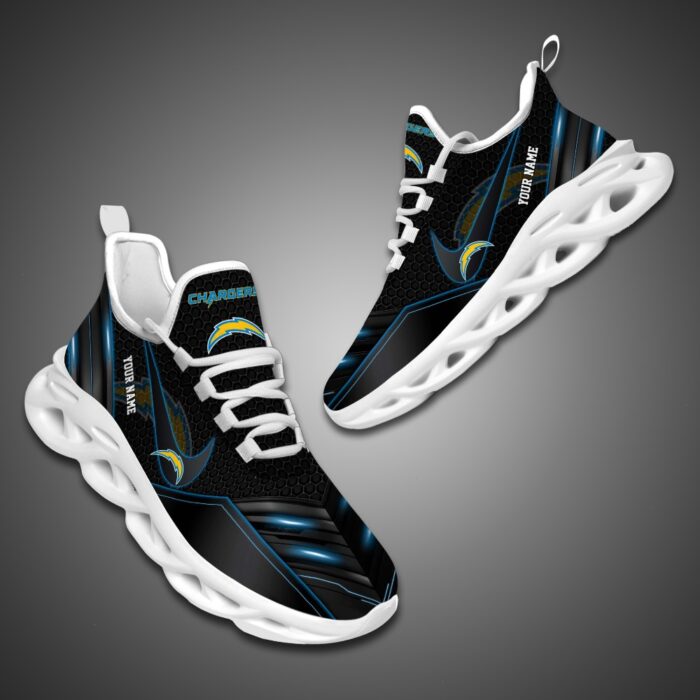 Los Angeles Chargers Personalized NFL Neon Light Max Soul Shoes