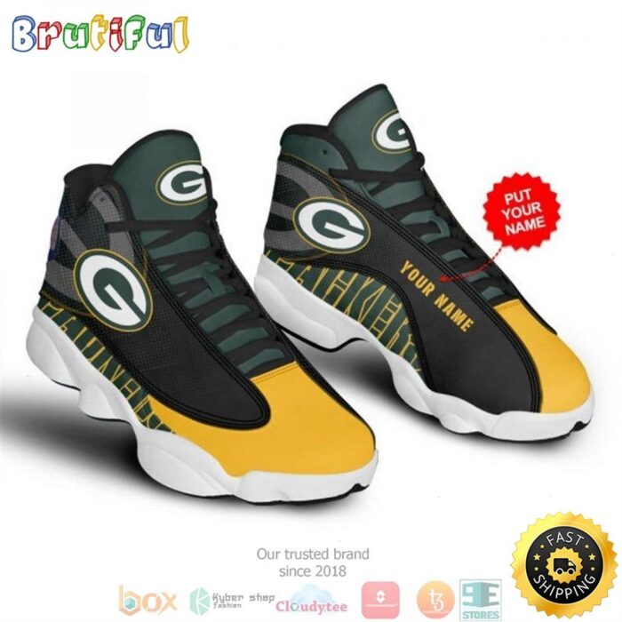 Personalized Green Bay Packerss Football NFL 9 Big Logo Air Jordan 13 Sneaker Shoes