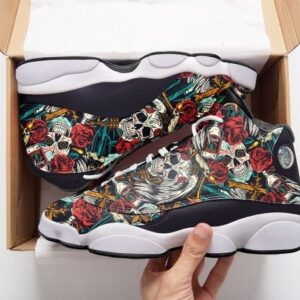 Skull Tattoo Pattern Roses All Over Printed Air Jordan 13 Sneakers
